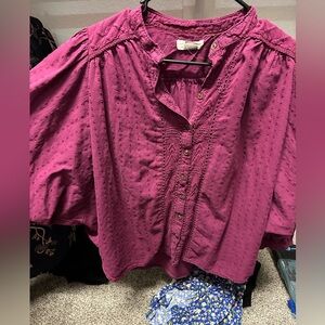 Anthropologie Bubble Sleeve Eyelet Shirt